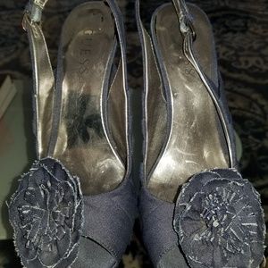 Guess denim peep toe pump